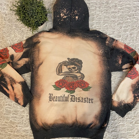 Bleach Tie Dye Rose Skeleton Skull Hoodie Custom Sweatshirt Pullover Navy Small - Picture 7 of 11